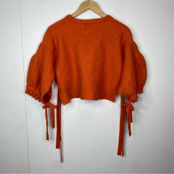 Free People Orange Cropped Balloon Sleeve Cashmere Sweater With Ties XS - Picture 2 of 3